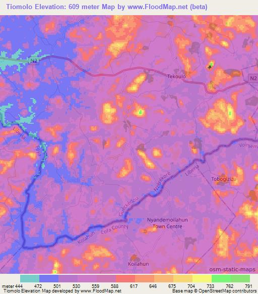 Tiomolo,Guinea Elevation Map