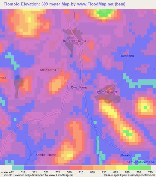 Tiomolo,Guinea Elevation Map