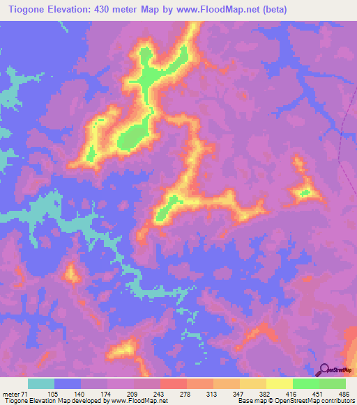 Tiogone,Guinea Elevation Map