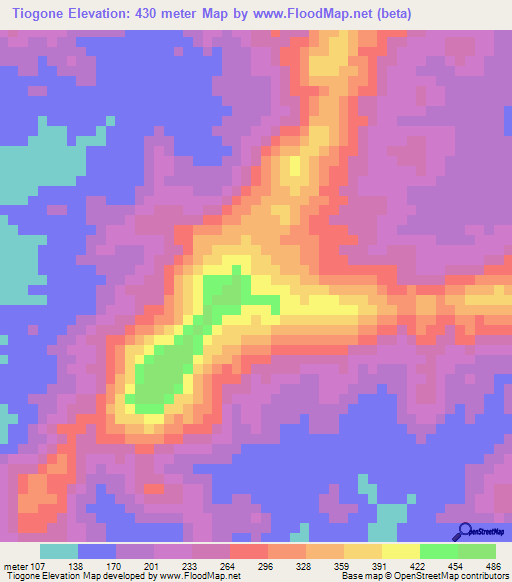 Tiogone,Guinea Elevation Map