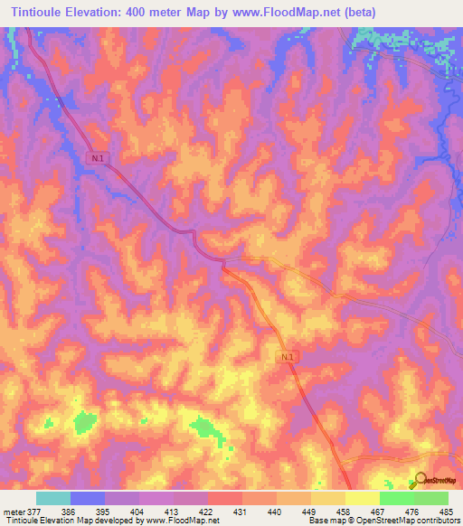 Tintioule,Guinea Elevation Map