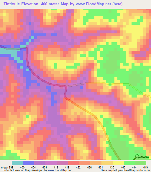 Tintioule,Guinea Elevation Map