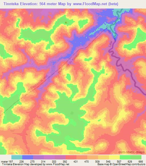 Tinnteka,Guinea Elevation Map