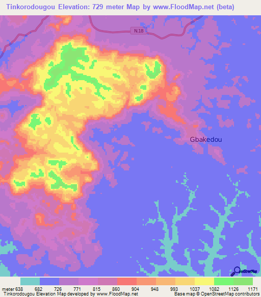 Tinkorodougou,Guinea Elevation Map