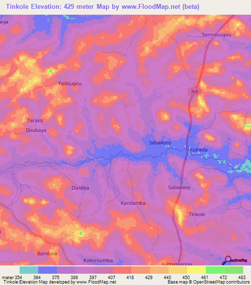 Tinkole,Guinea Elevation Map