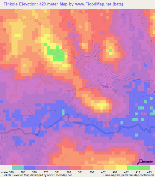 Tinkole,Guinea Elevation Map