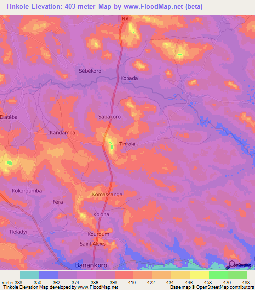 Tinkole,Guinea Elevation Map