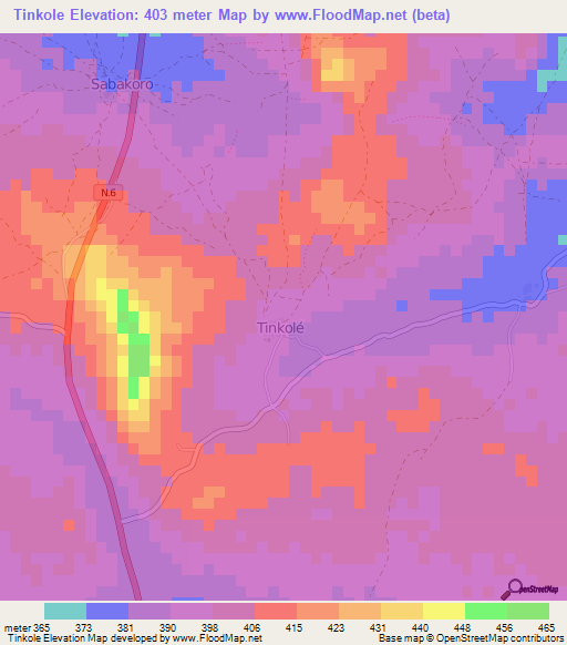 Tinkole,Guinea Elevation Map