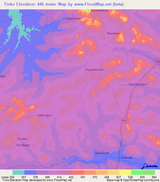 Tinko,Guinea Elevation Map