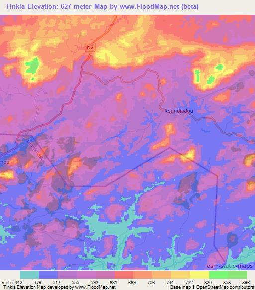 Tinkia,Guinea Elevation Map