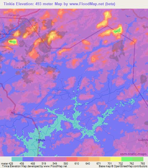 Tinkia,Guinea Elevation Map