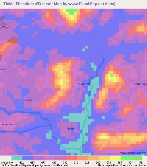 Tinkia,Guinea Elevation Map