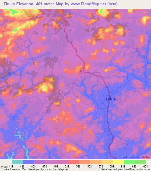 Tinkia,Guinea Elevation Map