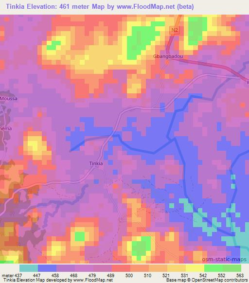 Tinkia,Guinea Elevation Map