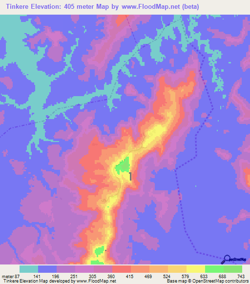 Tinkere,Guinea Elevation Map