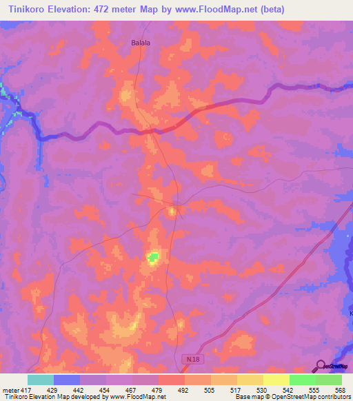 Tinikoro,Guinea Elevation Map