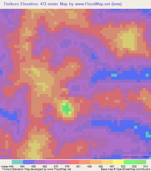 Tinikoro,Guinea Elevation Map