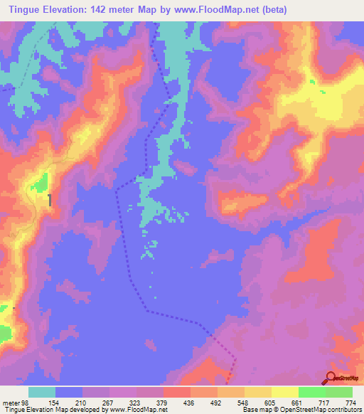 Tingue,Guinea Elevation Map