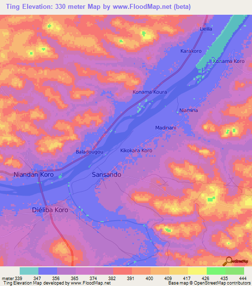 Ting,Guinea Elevation Map