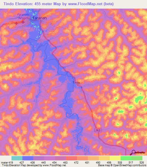 Tindo,Guinea Elevation Map