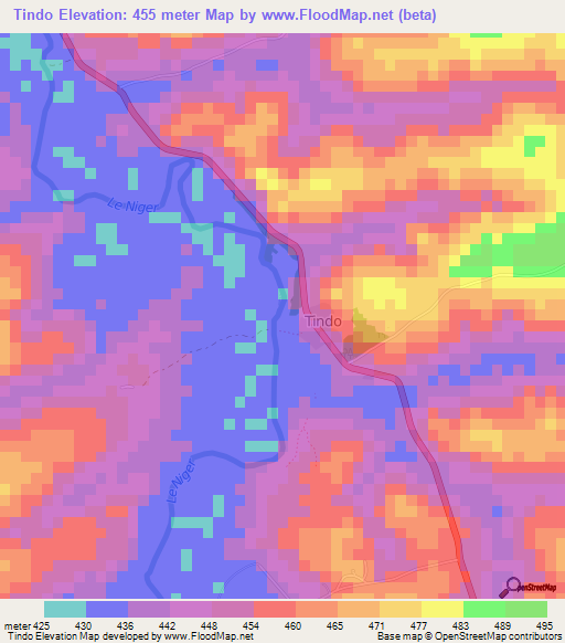 Tindo,Guinea Elevation Map