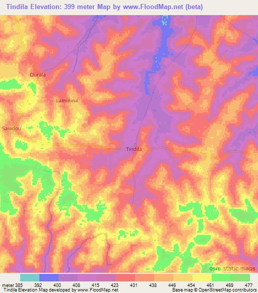 Tindila,Guinea Elevation Map