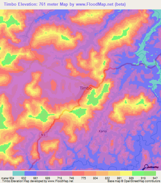 Timbo,Guinea Elevation Map