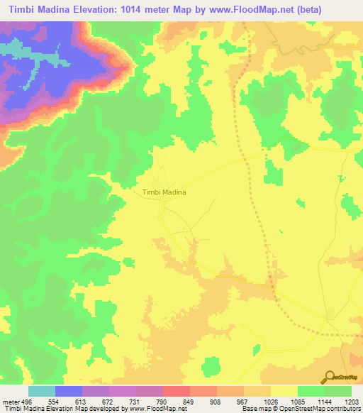 Timbi Madina,Guinea Elevation Map