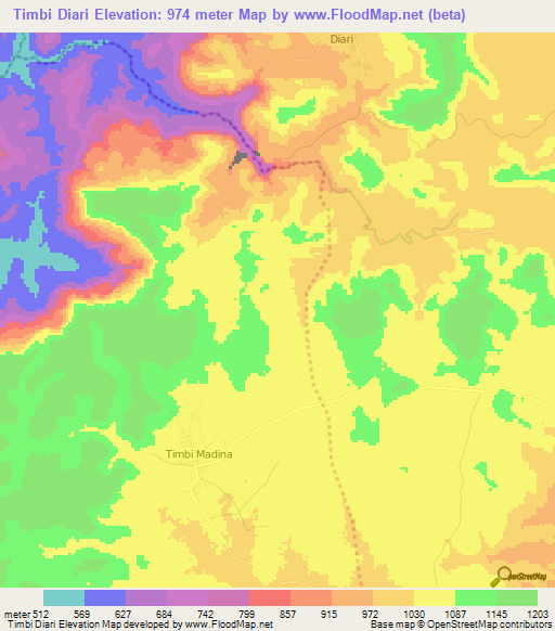 Timbi Diari,Guinea Elevation Map