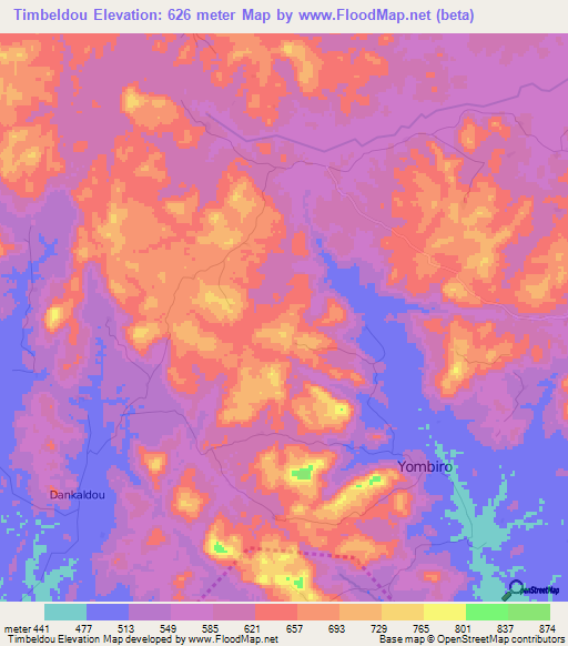 Timbeldou,Guinea Elevation Map