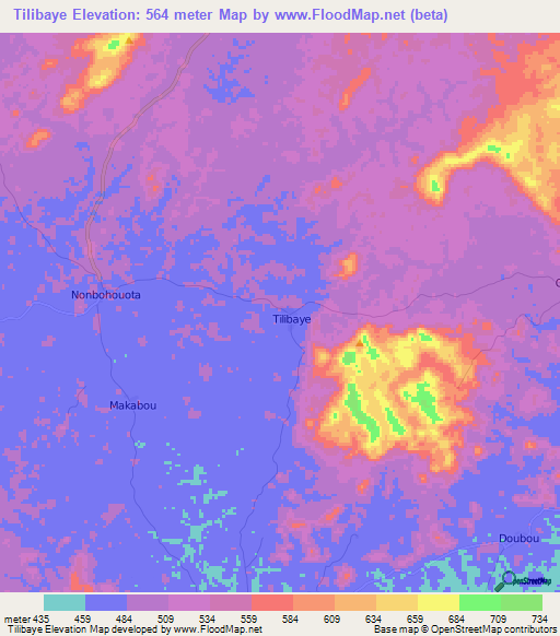 Tilibaye,Guinea Elevation Map