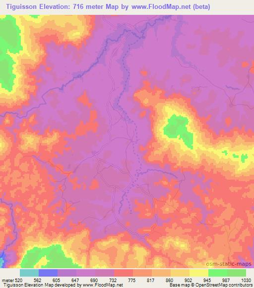 Tiguisson,Guinea Elevation Map