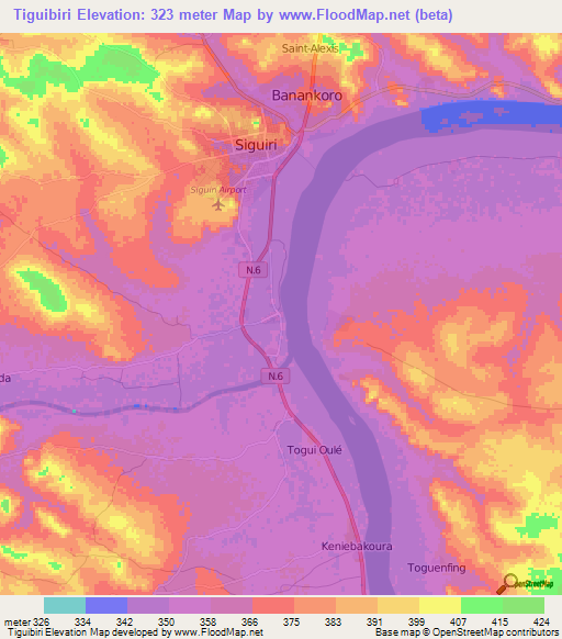 Tiguibiri,Guinea Elevation Map