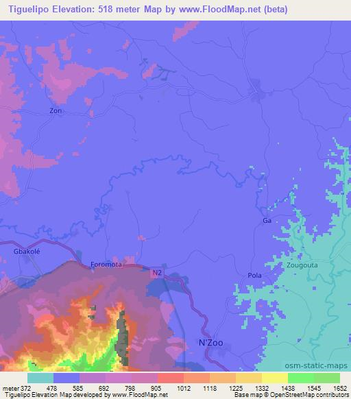 Tiguelipo,Guinea Elevation Map