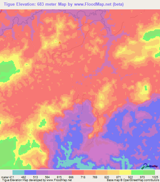 Tigue,Guinea Elevation Map