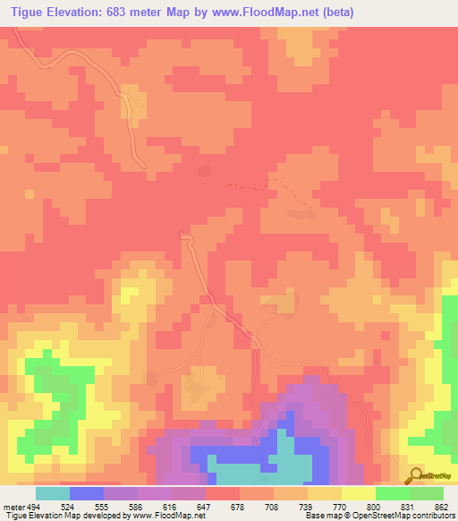 Tigue,Guinea Elevation Map