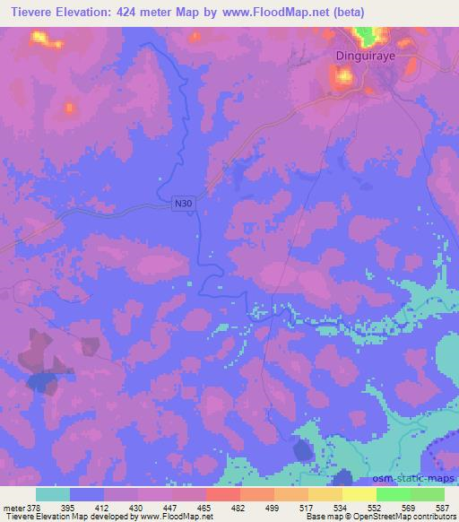 Tievere,Guinea Elevation Map