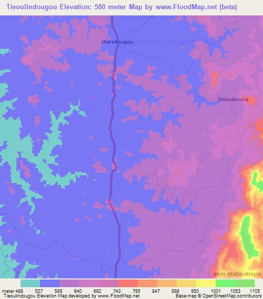 Tieoulindougou,Guinea Elevation Map