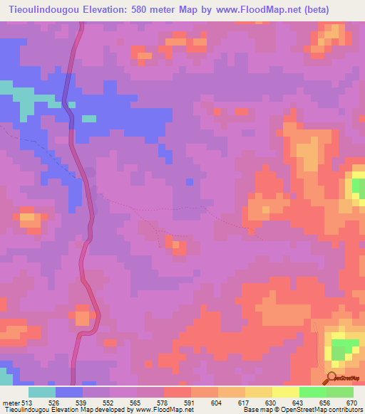 Tieoulindougou,Guinea Elevation Map