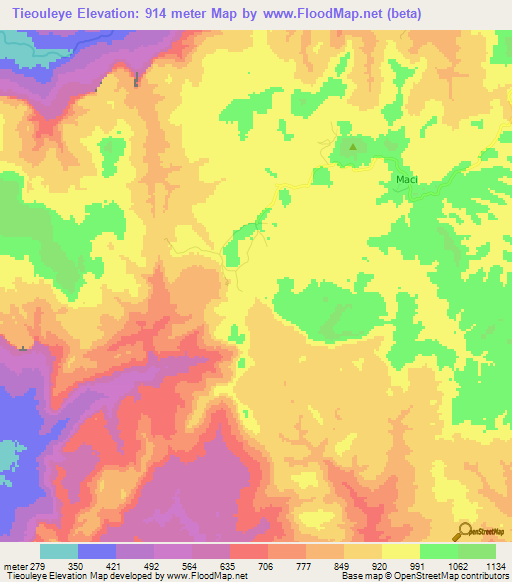 Tieouleye,Guinea Elevation Map