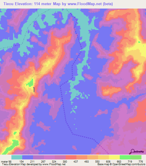 Tieou,Guinea Elevation Map