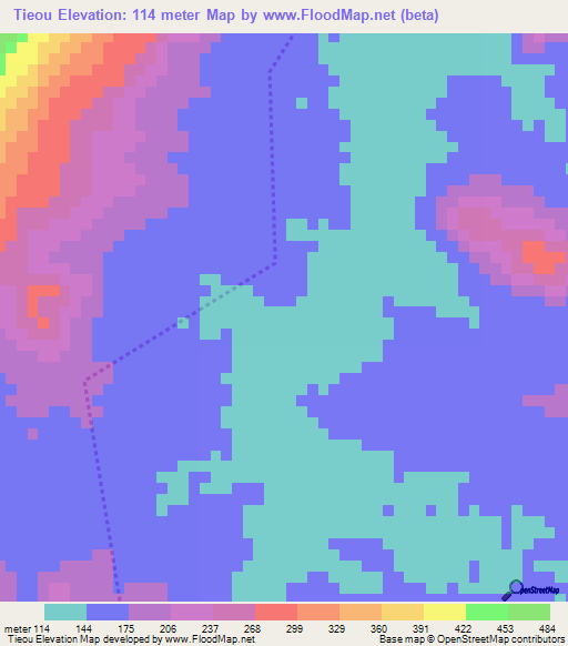 Tieou,Guinea Elevation Map