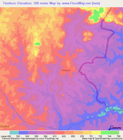 Tienkoro,Guinea Elevation Map