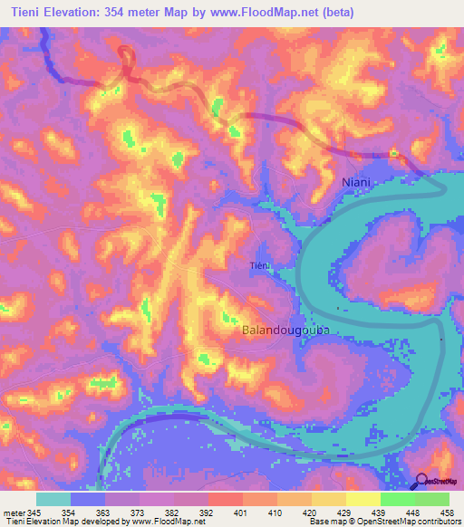 Tieni,Guinea Elevation Map