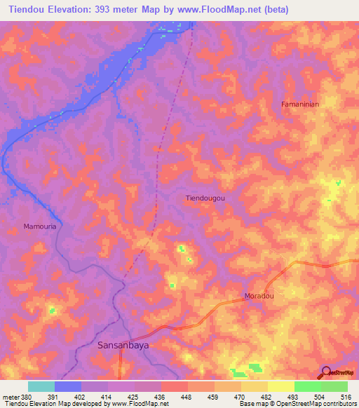 Tiendou,Guinea Elevation Map