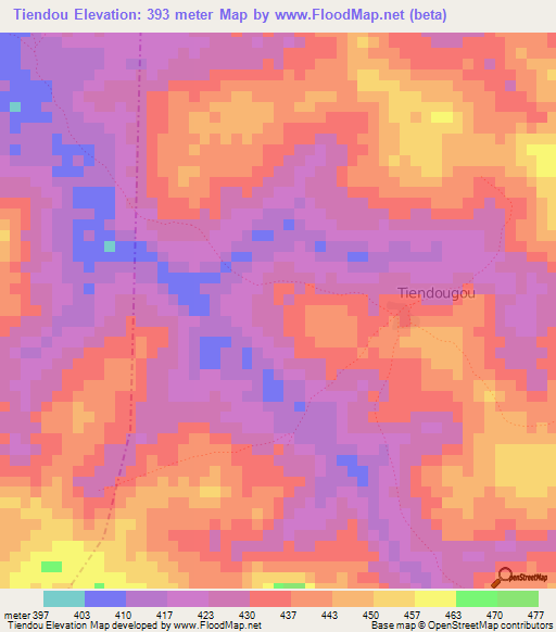 Tiendou,Guinea Elevation Map