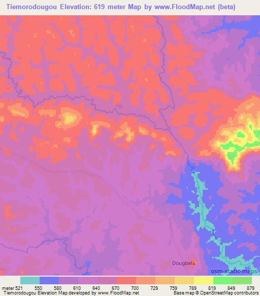 Tiemorodougou,Guinea Elevation Map