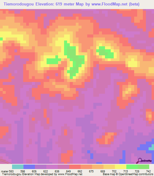 Tiemorodougou,Guinea Elevation Map