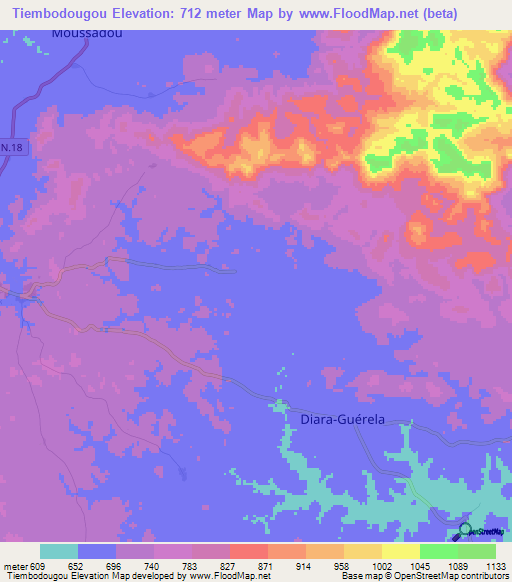 Tiembodougou,Guinea Elevation Map