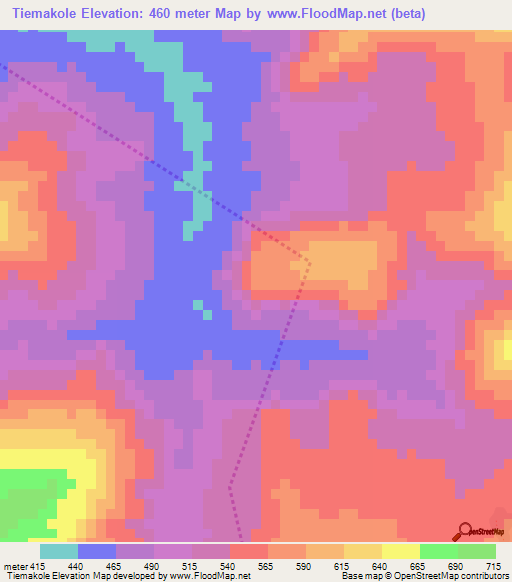 Tiemakole,Guinea Elevation Map